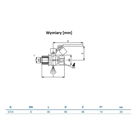 Zawór kulowy G 1/4 z odpowietrzeniem i blokadą, mosiądz niklowany
